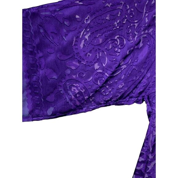 Chico's Royal Purple Paisley Sheer Cutwork Flowy Boho Rayon Silk Blouse - Size 1 - Picture 4 of 6